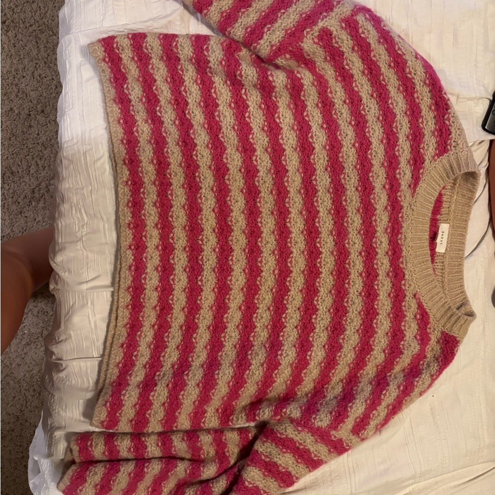 Debut Pink and Tan Striped Sweater